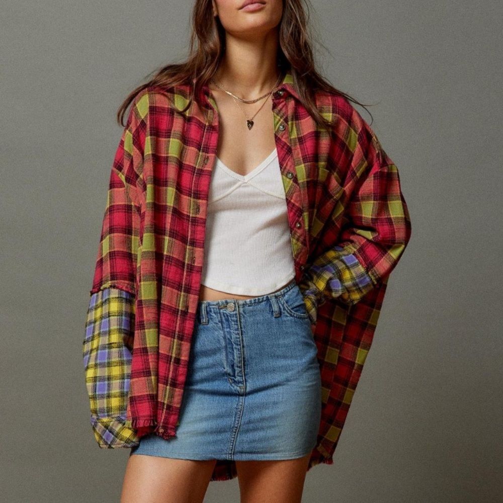 8) Urban Outfitters BDG One Way Or Another Plaid Flannel Shirt Pink Combo NWOT